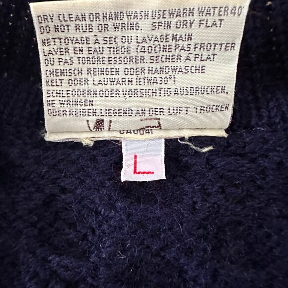 Vtg Pure Wool Aran Cable Knit Cardigan Sweater - Navy - Picture 7 of 14
